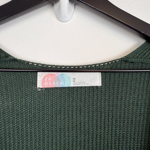 Free People Beach Long Duster Knit Cardigan Sweater Green - M - Picture 4 of 10